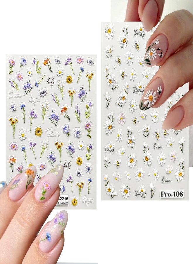 VOTACOS Flower Nail Art Stickers 5D Embossed Flower Nail Decals Spring Summer 3D Self Adhesive Daisy Lavender Nails Decoration Supplies for Women Nails Design - Image 4